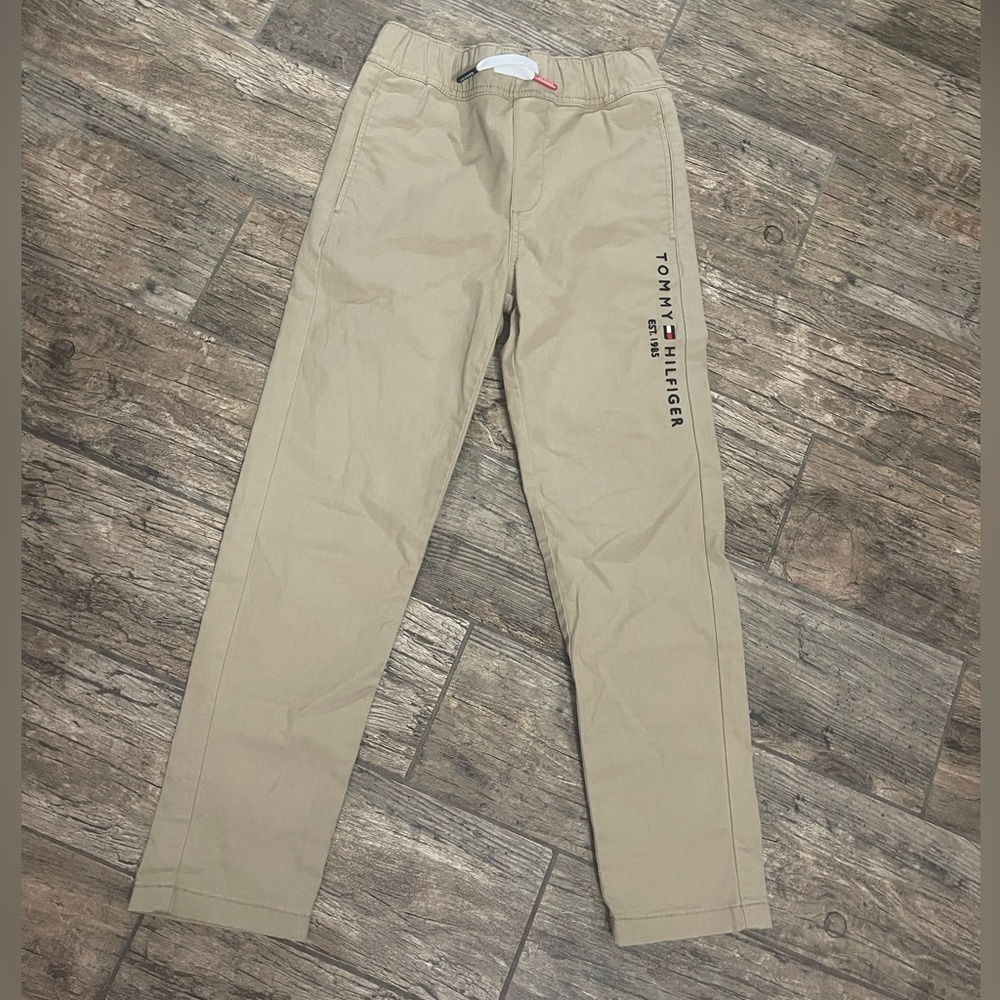 Tommy Hilfiger T H Logo Khaki Drawstring Pants  Boys Small Size 8-10